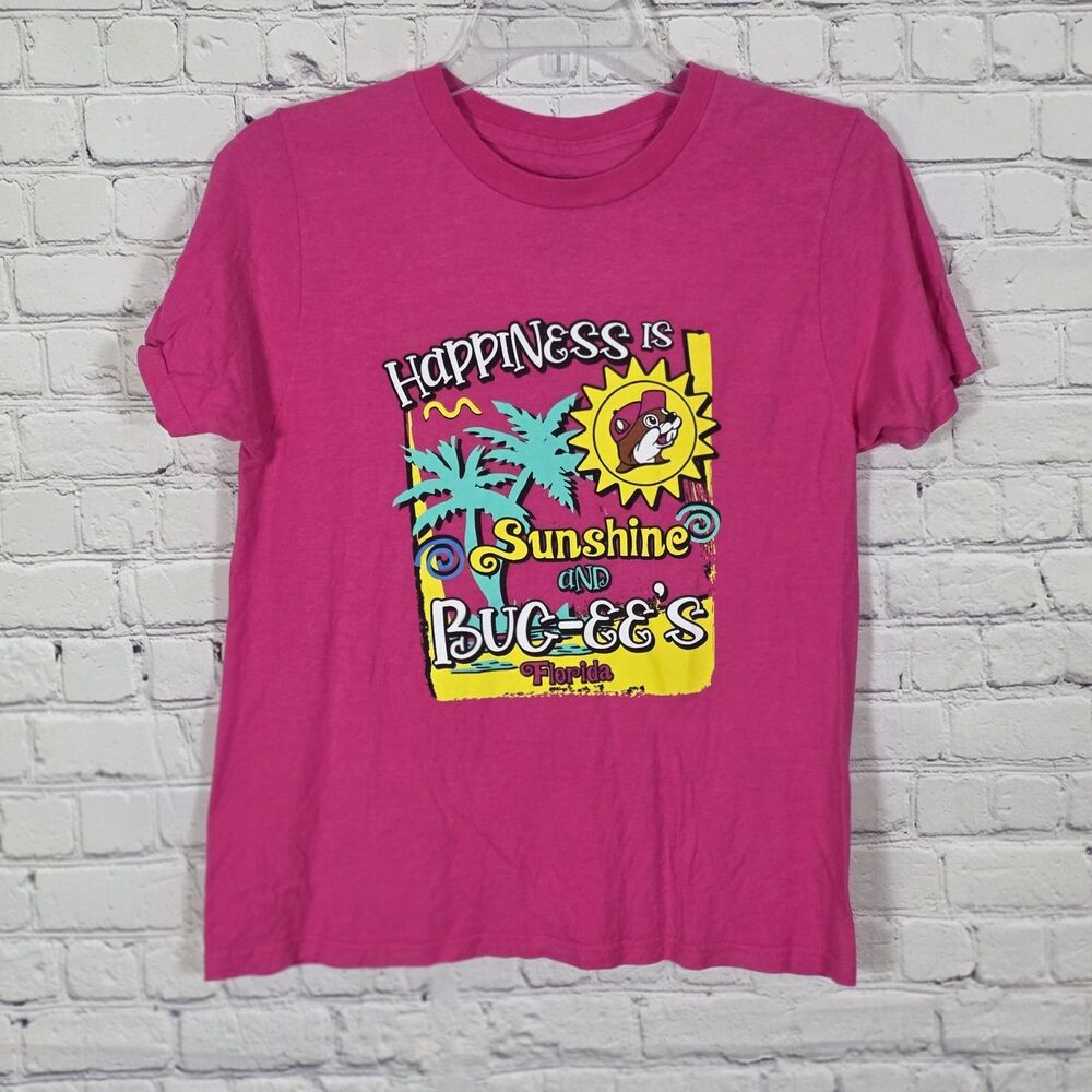 Bucees Youth Large Pink " Happiness , Sunshine & Buc-ees " Short Sleeve T-Shirt